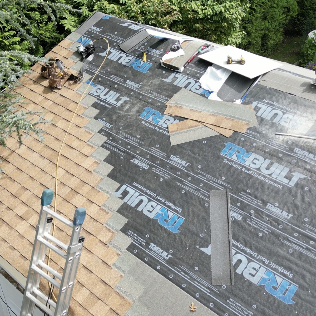 TRI-BUILT underlayment mid install tan shingles NJ