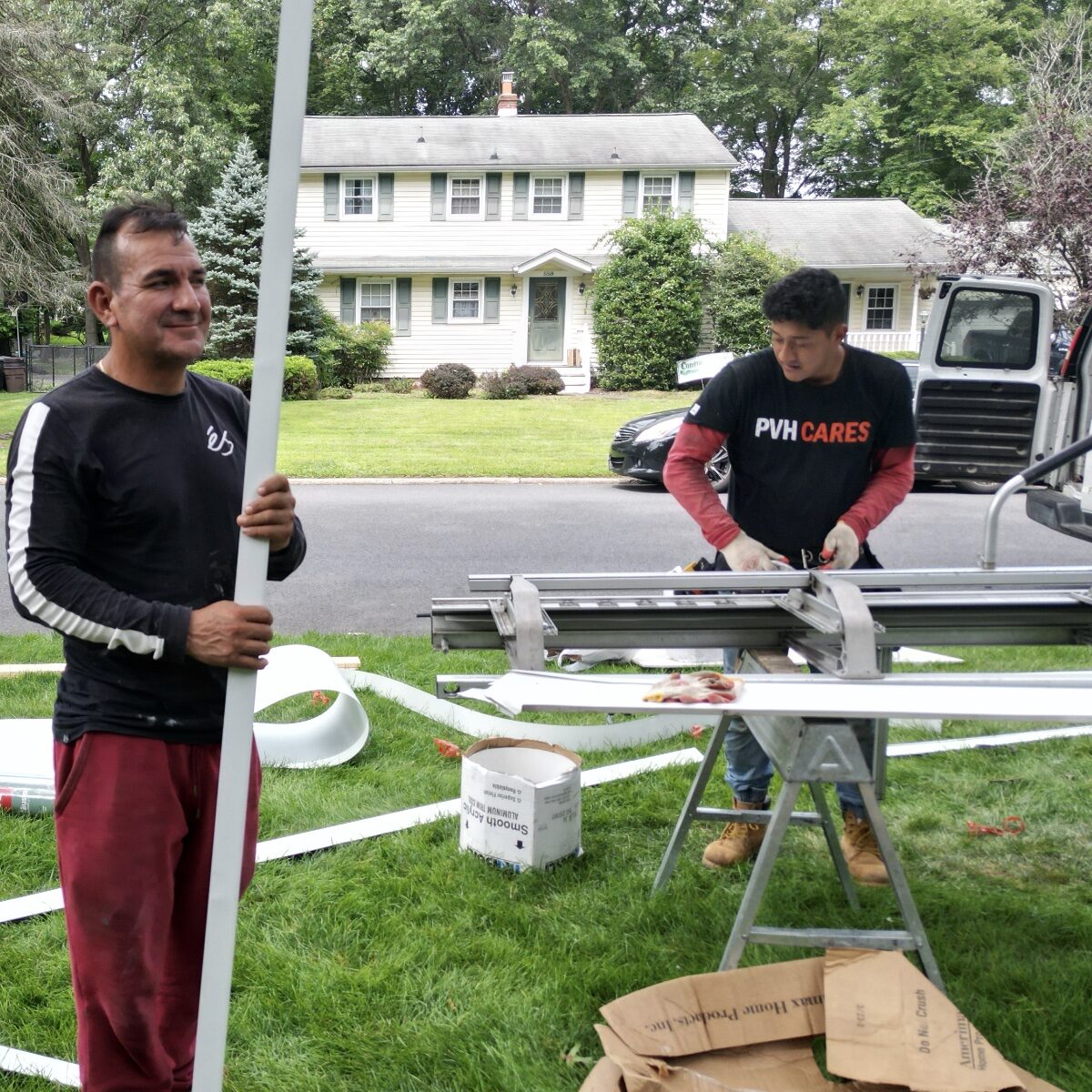 EverShield crew cutting aluminum trim gutter fascia work NJ