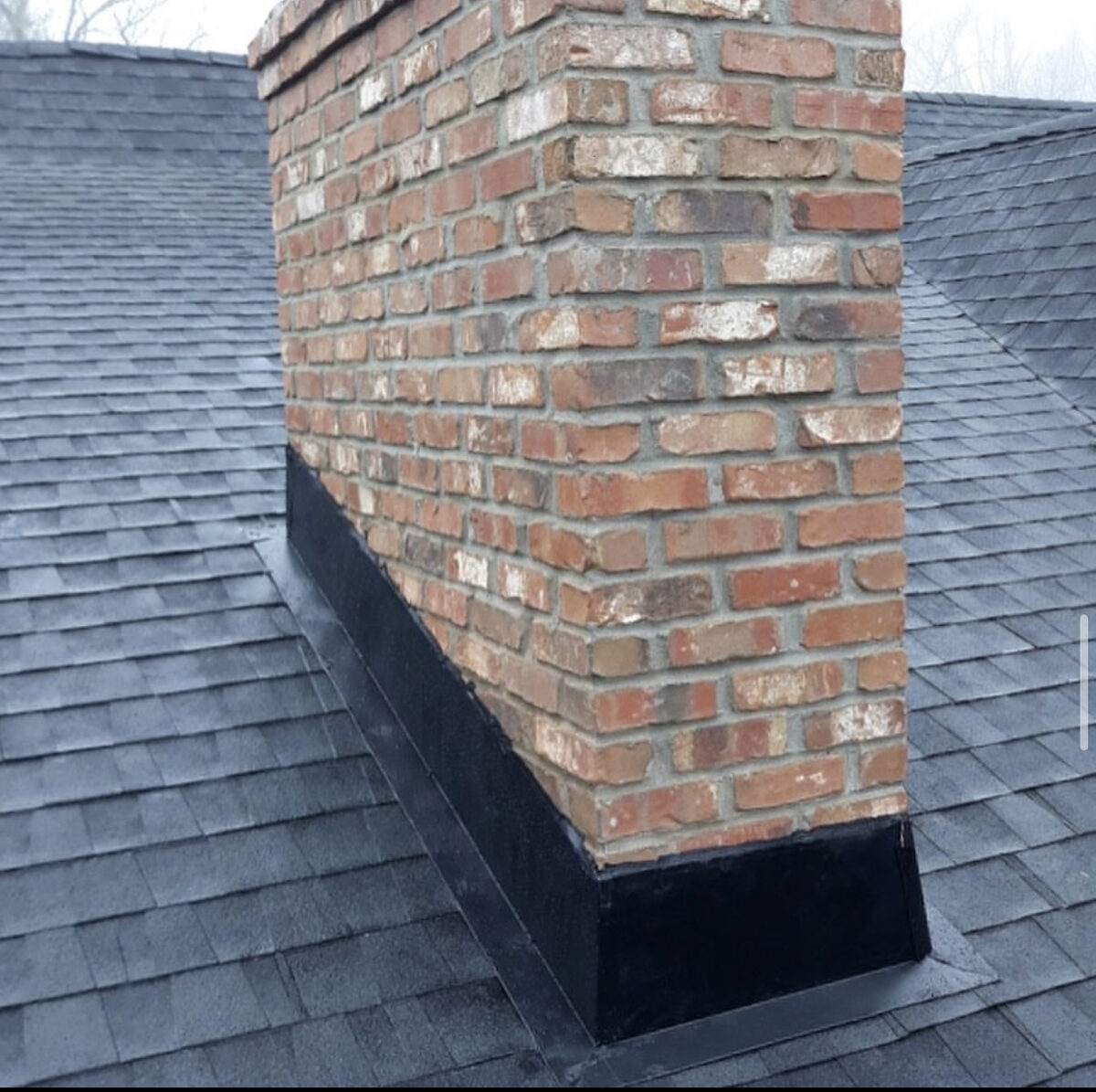 Chimney flashing detail step counter flashing gray shingles NJ