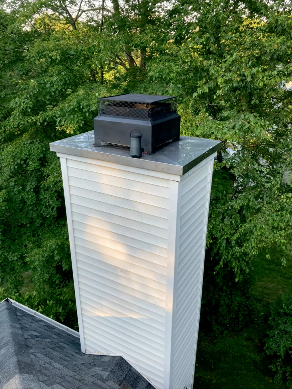 Chimney chase cover white vinyl stainless steel cap aerial NJ