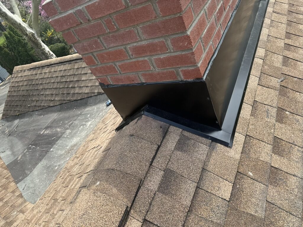 Step counter flashing corner detail red brick chimney NJ