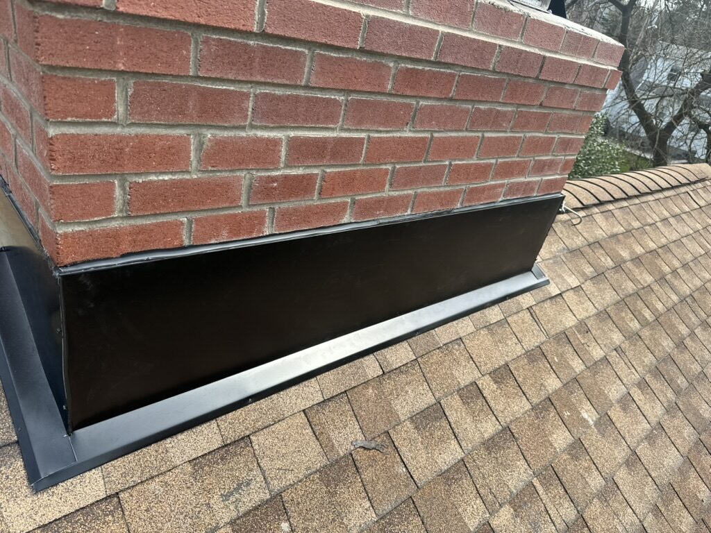 Full chimney flashing run red brick black metal NJ